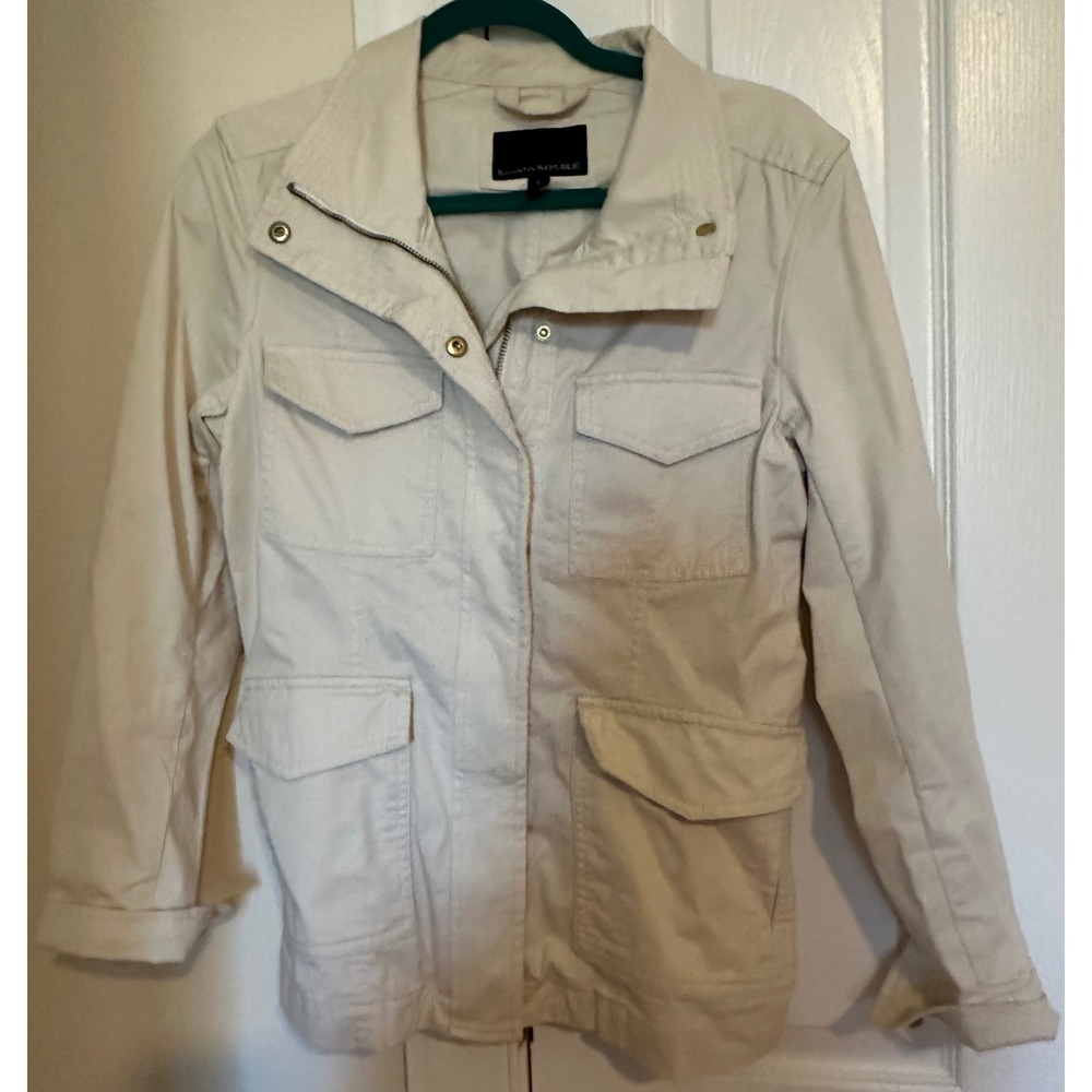 Banana Republic Utility Jacket Beige Cotton Blend  Collar Zip‎ Women's Small - Picture 4 of 7